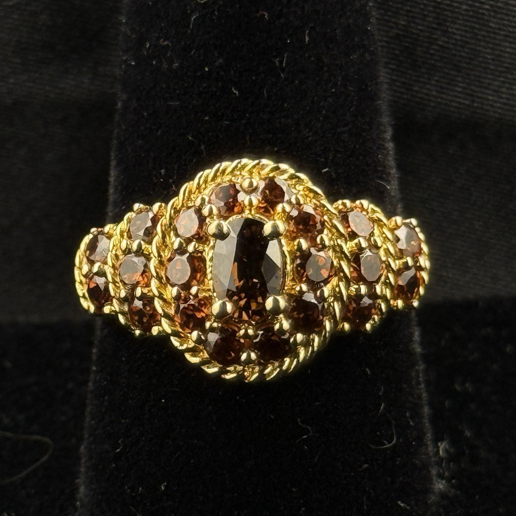 Estate Sterling Silver Ring Orange Stones Cluster Gold Vermeil 925 Size 8