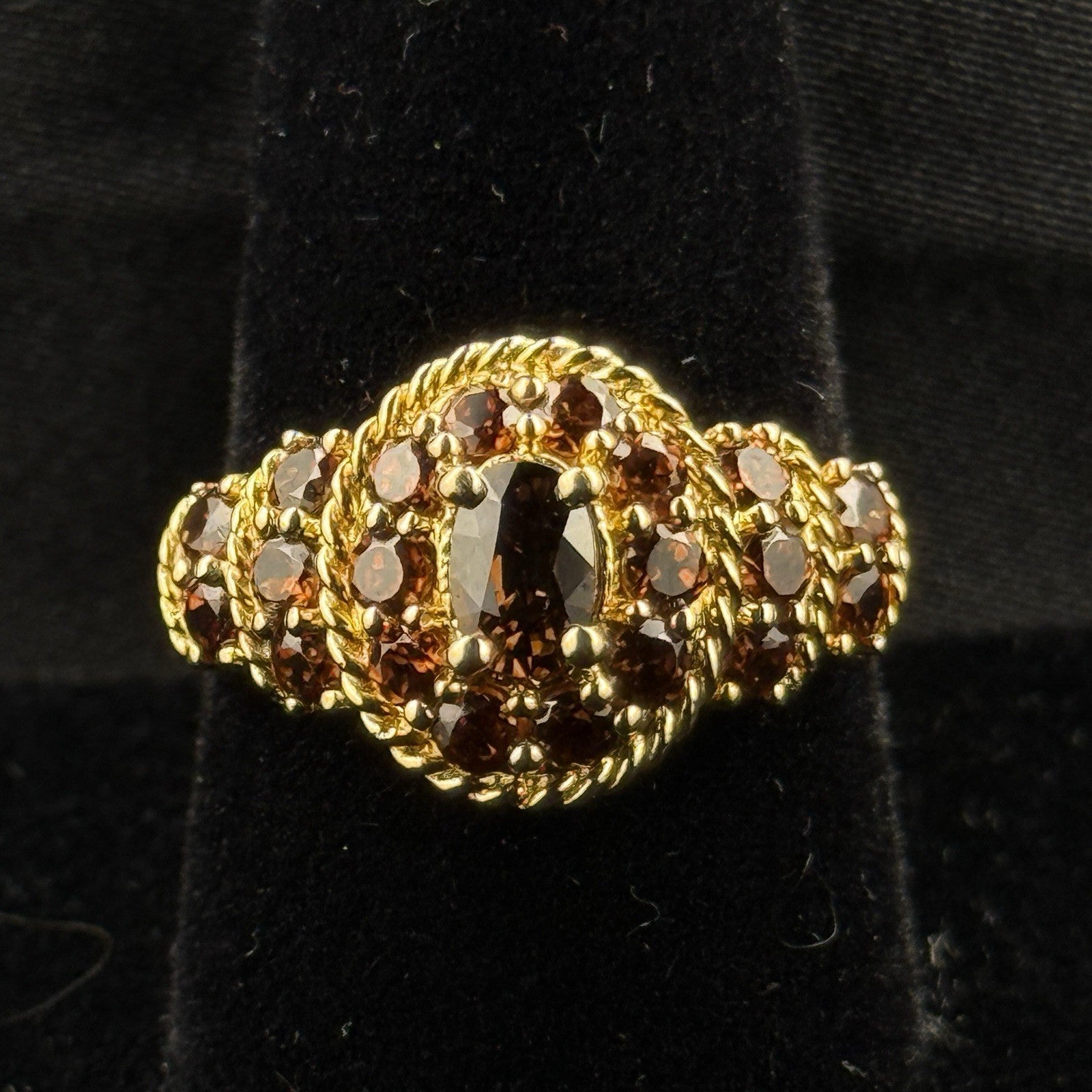 Estate Sterling Silver Ring Orange Stones Cluster Gold Vermeil 925 Size 8