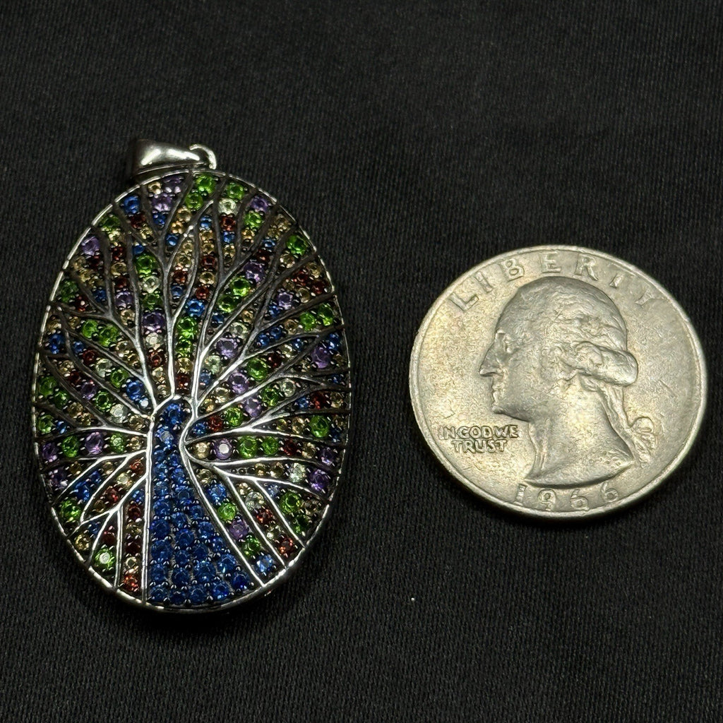 Multi Gemstone Peacock Sterling Silver Colorful Pendant Charm 925 BBJ