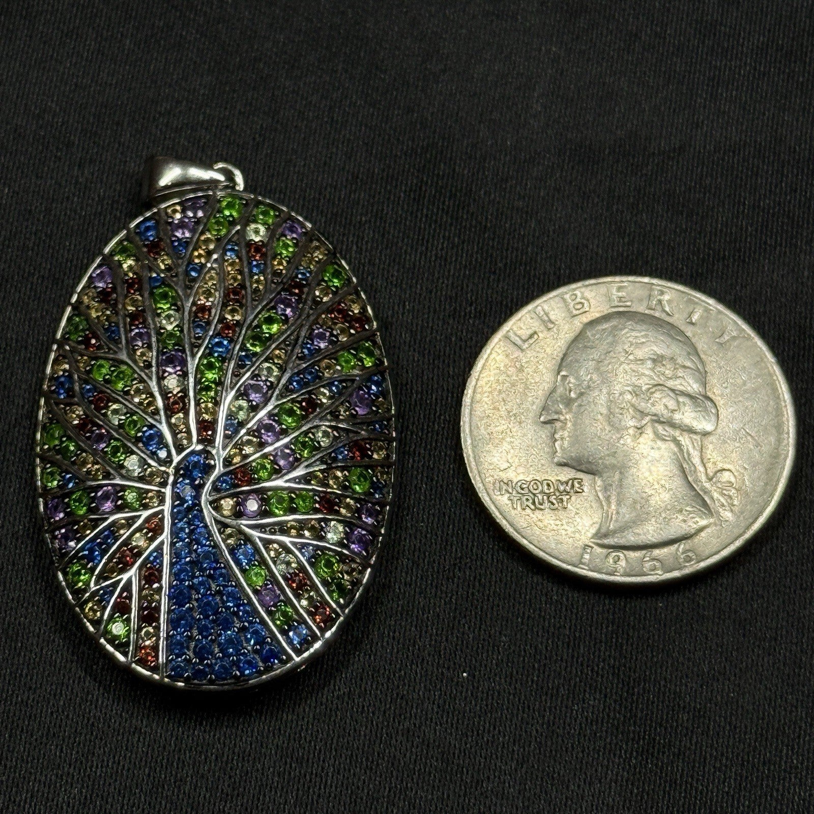 Multi Gemstone Peacock Sterling Silver Colorful Pendant Charm 925 BBJ