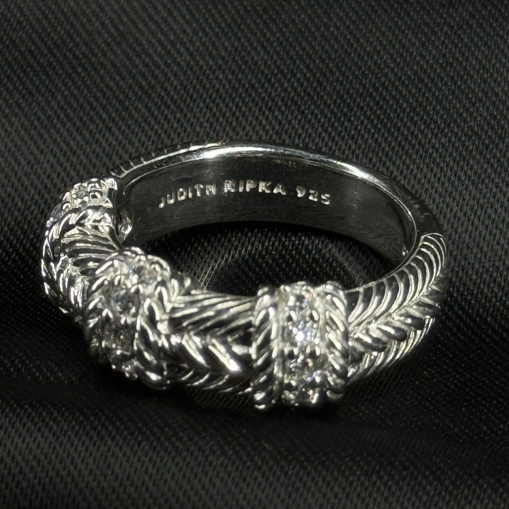 Estate Sterling Silver Ring CZ Textured Rope Band Judith Ripka Size 7 925