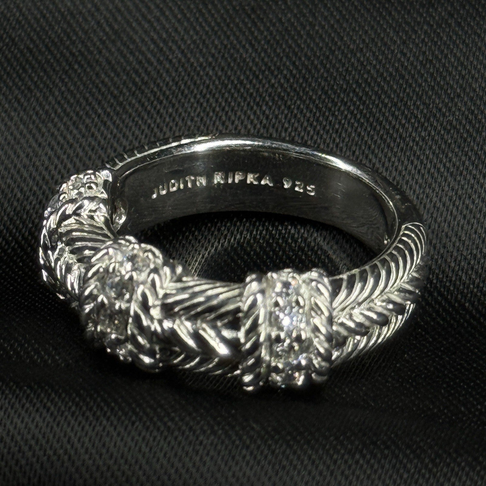 Estate Sterling Silver Ring CZ Textured Rope Band Judith Ripka Size 7 925