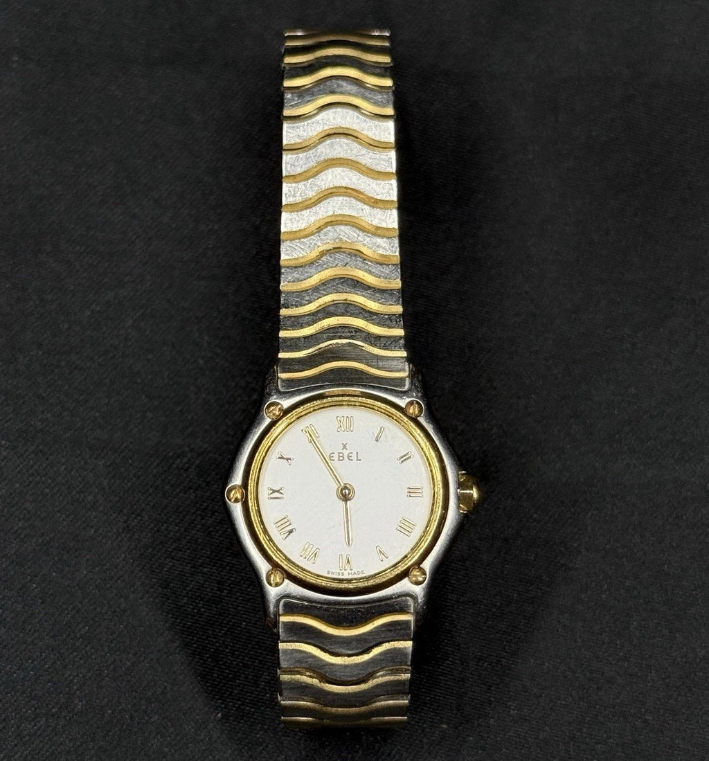 Ebel Classic Wave 1157111 18k SS Two Tone White Dial Gold Bezel Watch Women's