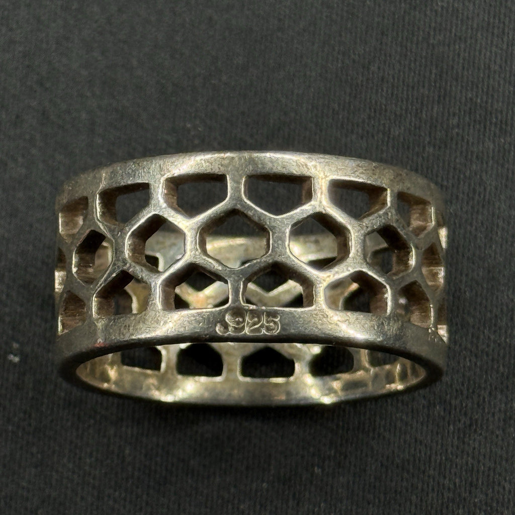 Estate Sterling Silver Ring Thick Honeycomb Band Size 12.5 8.2g 925