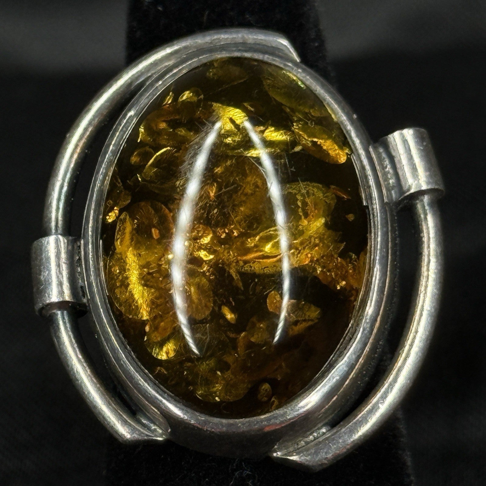 Estate Sterling Silver Ring Amber Hallmarked Size 4.5 925