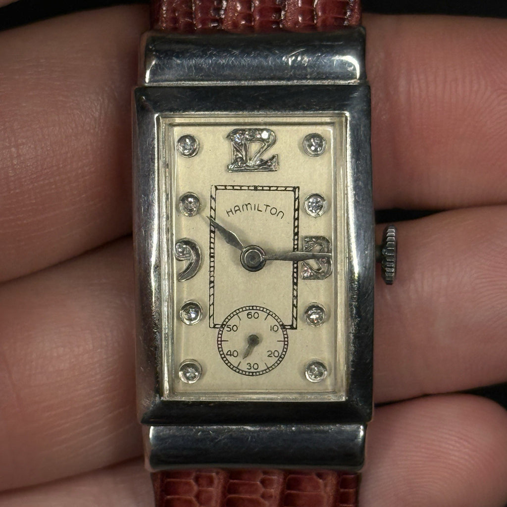 Estate Hamilton Platinum Manual Wind Diamond Dial Men's Wrist Watch 19J