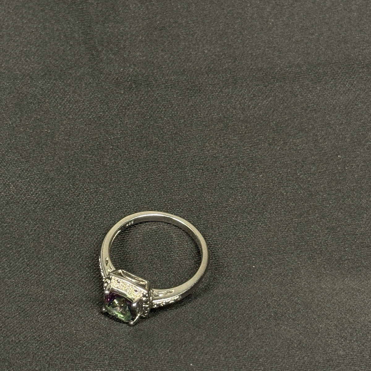 Estate Sterling Silver Ring Mystic Topaz CZ Halo Size 7 925