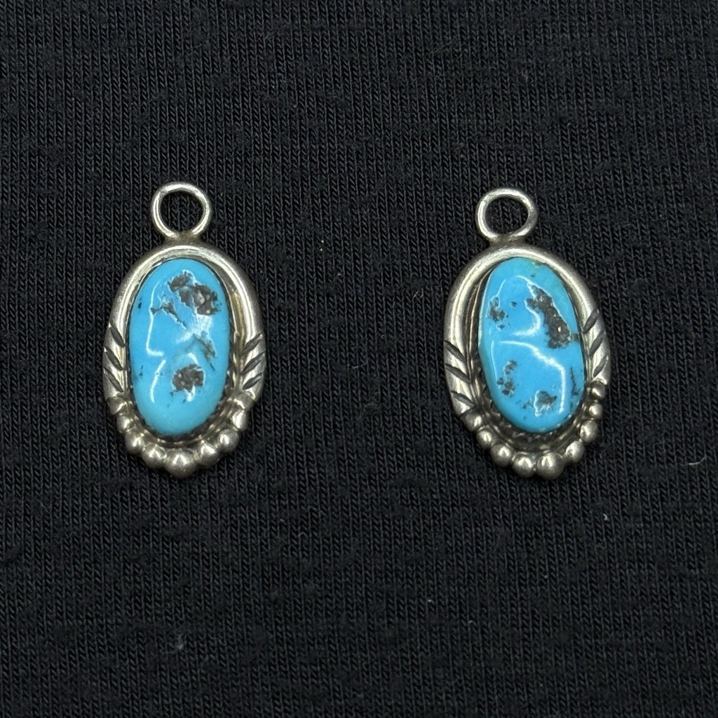 Native American Navajo Sterling Silver Turquoise Charm Pendant Earrings C.Davis