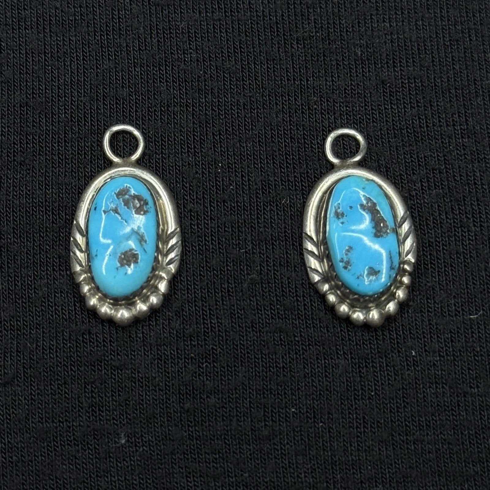 Native American Navajo Sterling Silver Turquoise Charm Pendant Earrings C.Davis