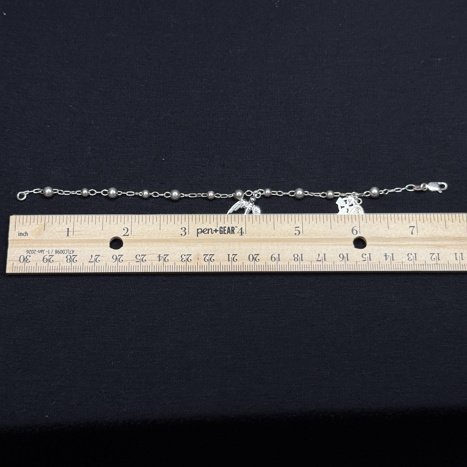 Estate Sterling Silver Rosary Bracelet Dove,Celtic Cross 925. 7 In