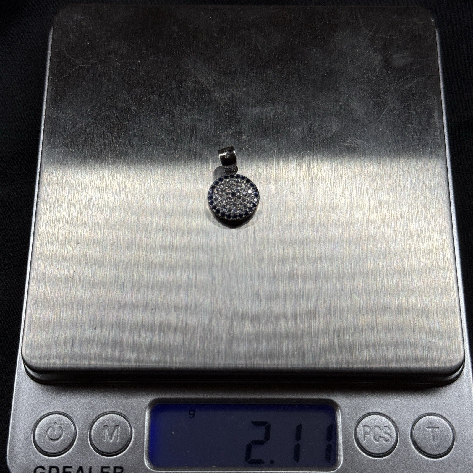 Sterling Silver 925 Round Pendant Blue CZ Halo Pave Disc
