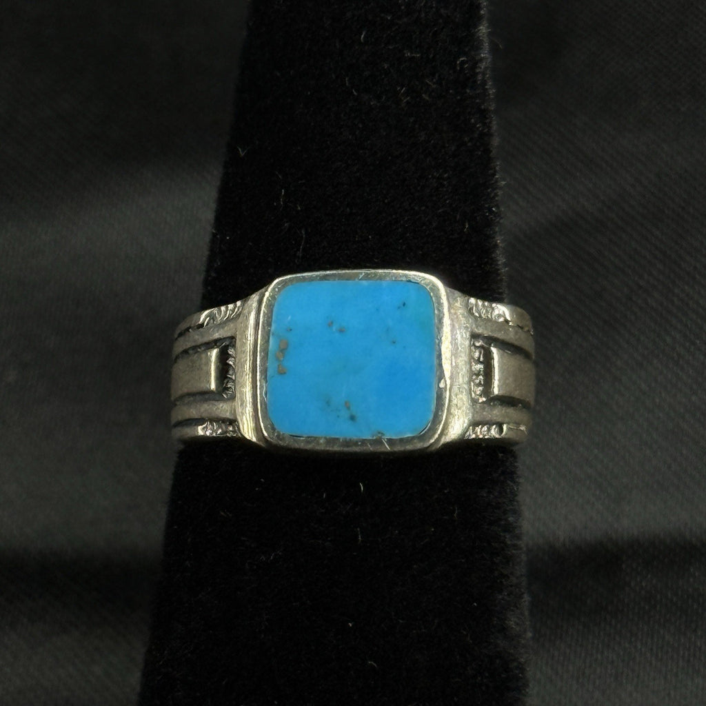 Estate Sterling Silver Ring Square Turquoise Size 4.5 925