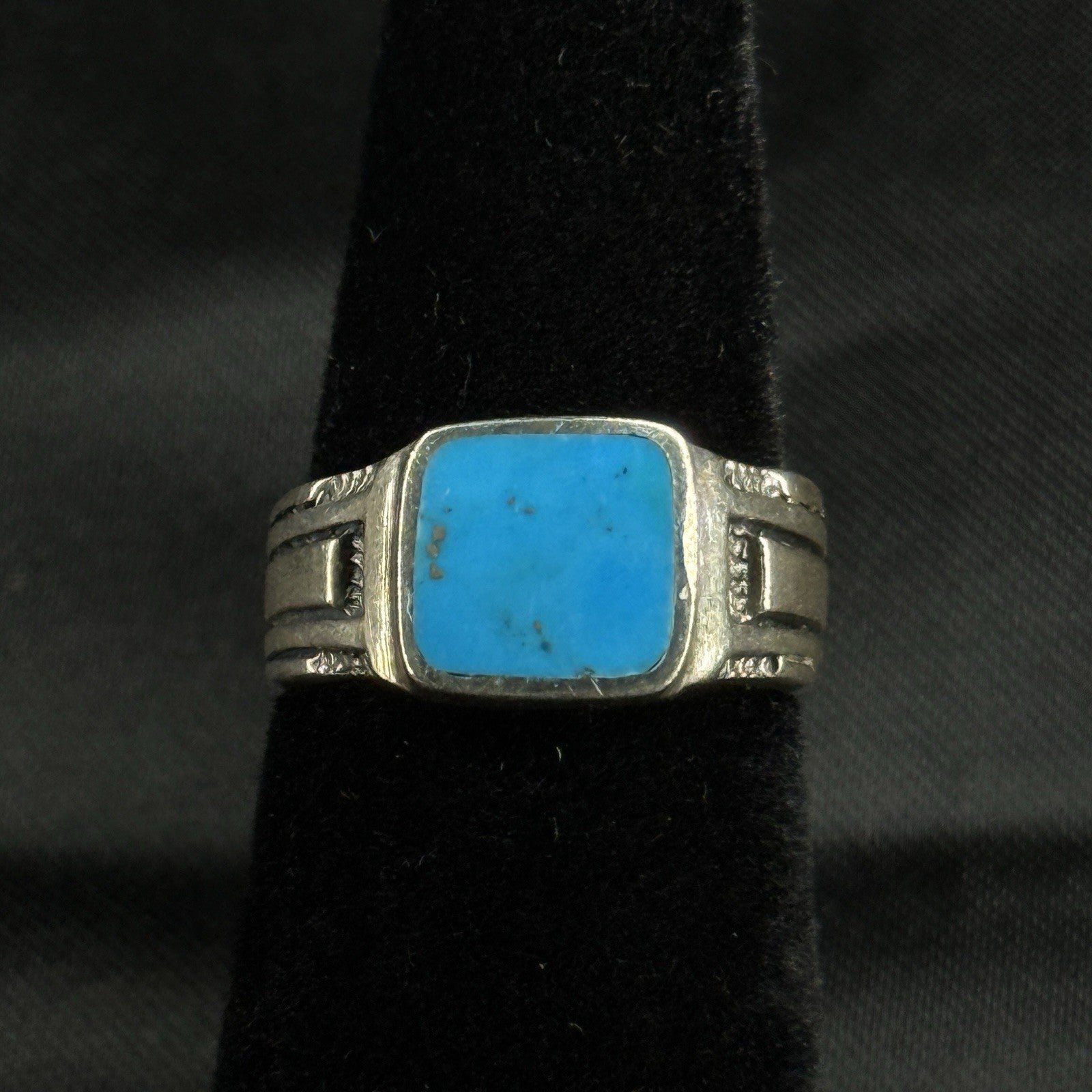 Estate Sterling Silver Ring Square Turquoise Size 4.5 925