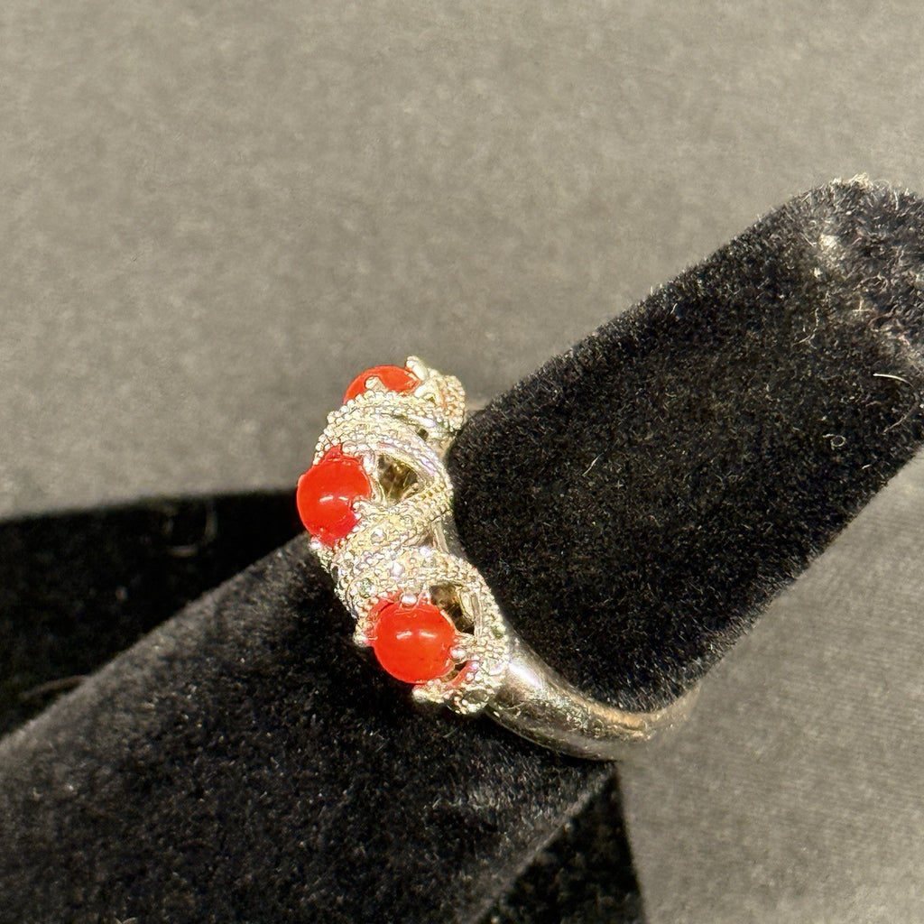 Estate Sterling Silver Ring Stone Red Stone CZ SZ 4.75 925