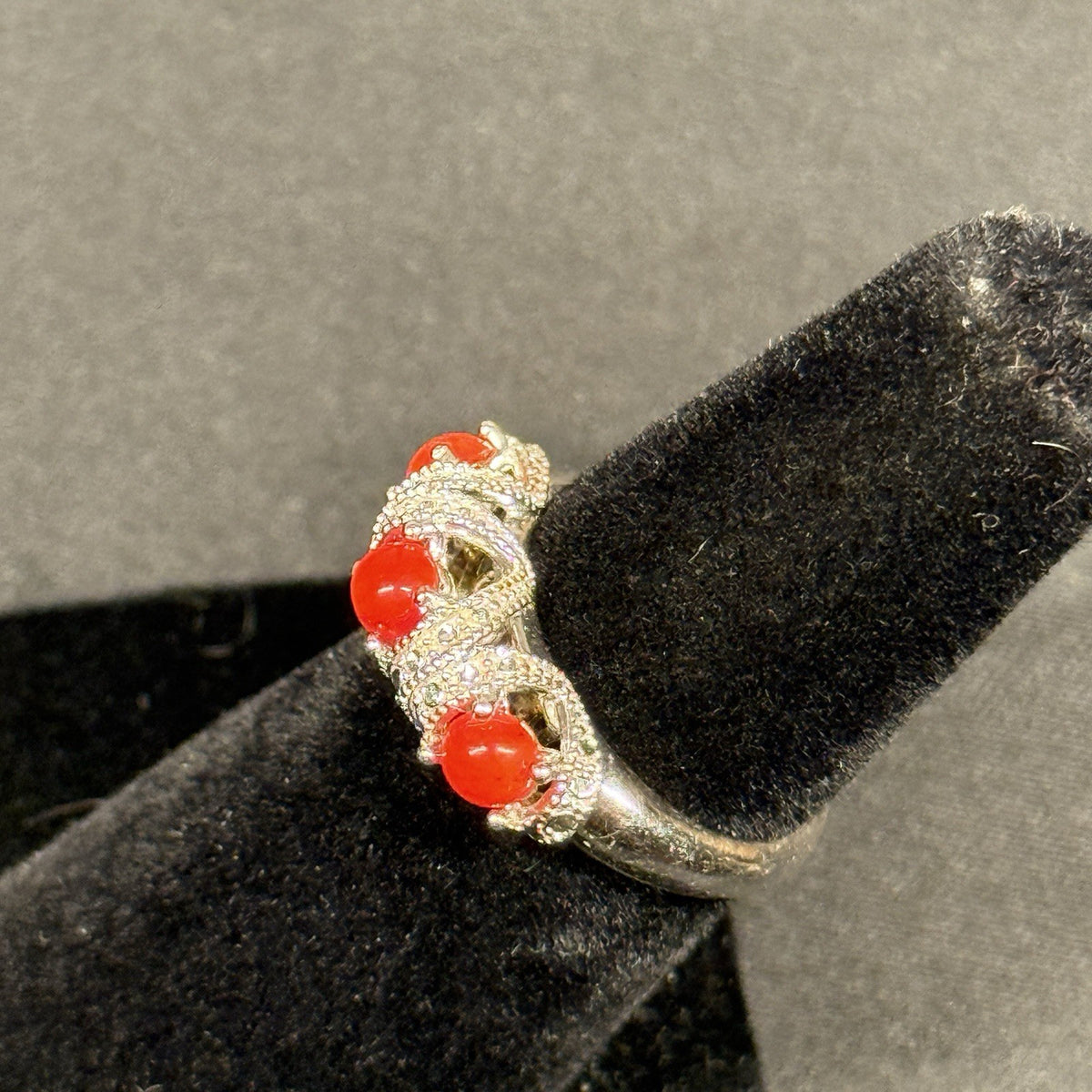 Estate Sterling Silver Ring Stone Red Stone CZ SZ 4.75 925