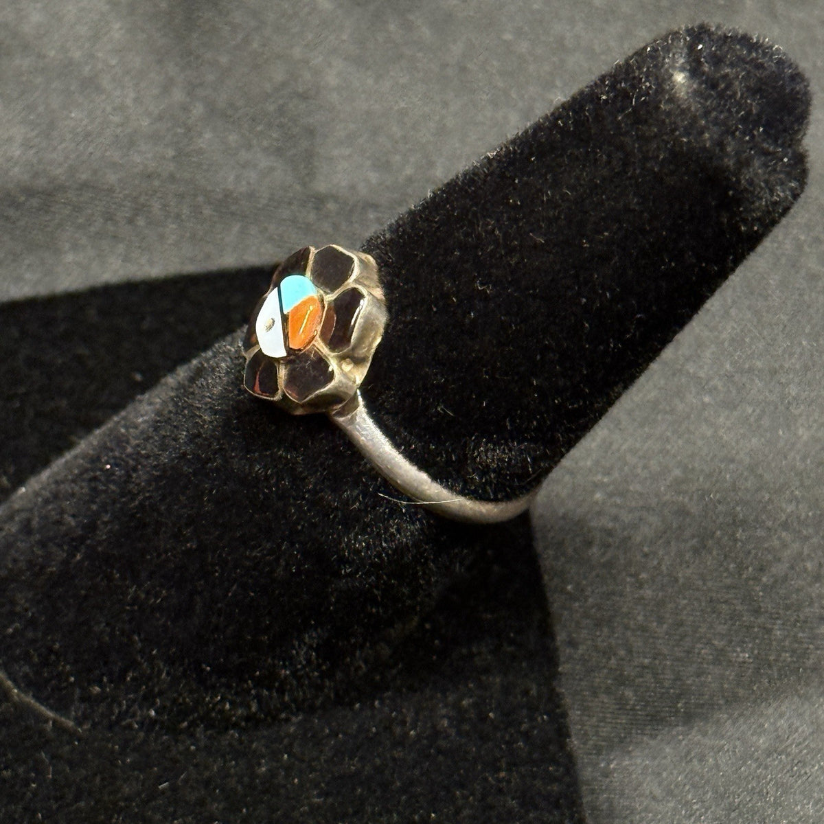 Native American Style Sterling Silver Ring Zuni Sun Face Inlay Size 5.5 Unsigned