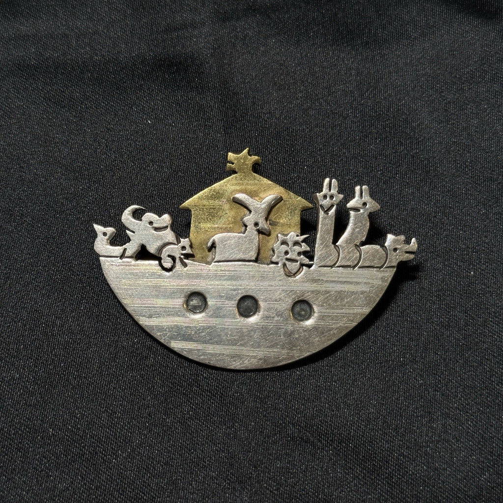TAXCO Vintage Noah's ARK Sterling Silver and Brass Brooch Signed TP-2M 16.2 Gr