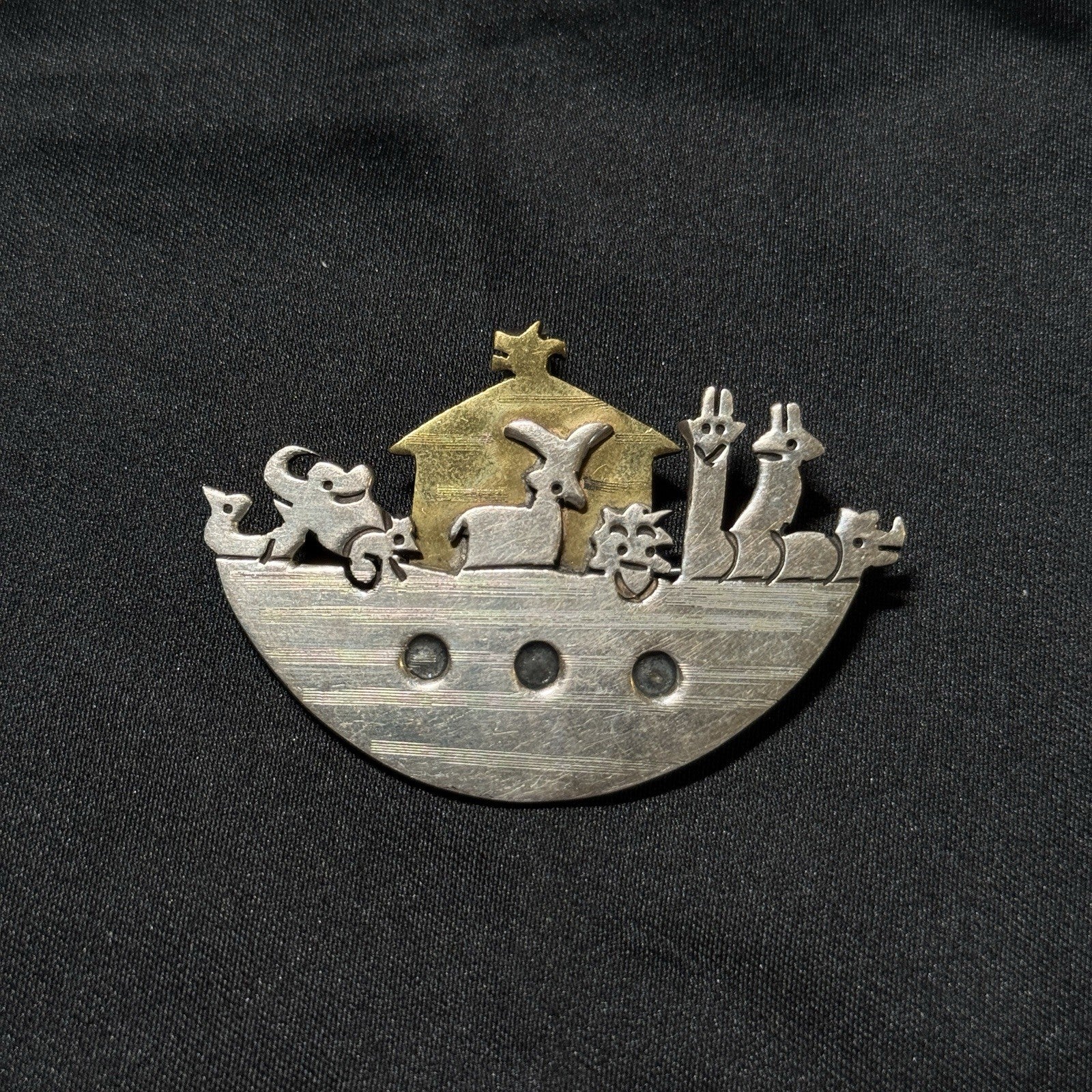 TAXCO Vintage Noah's ARK Sterling Silver and Brass Brooch Signed TP-2M 16.2 Gr