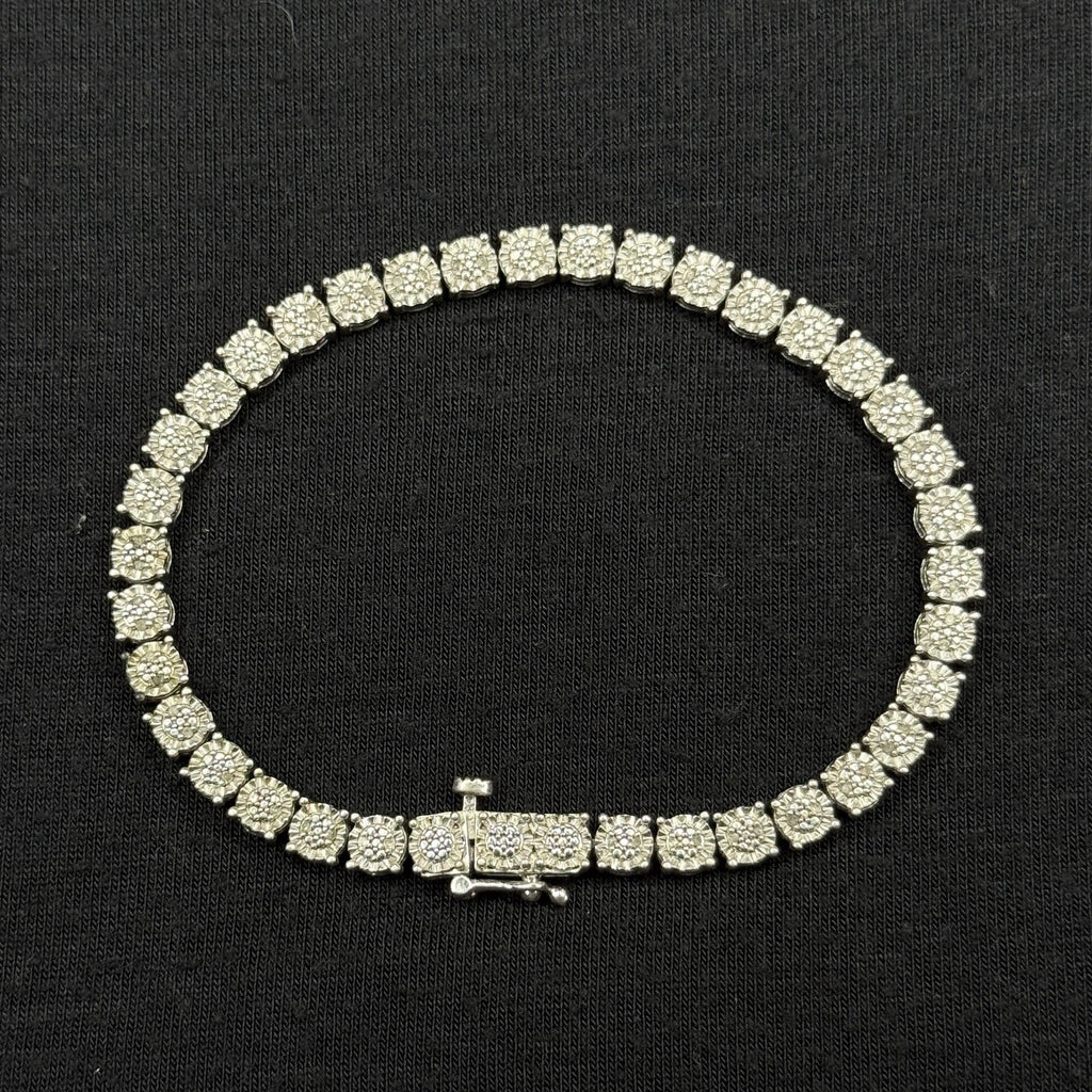 Estate Sterling Silver Tennis Bracelet Cluster 7 IN 925 UD