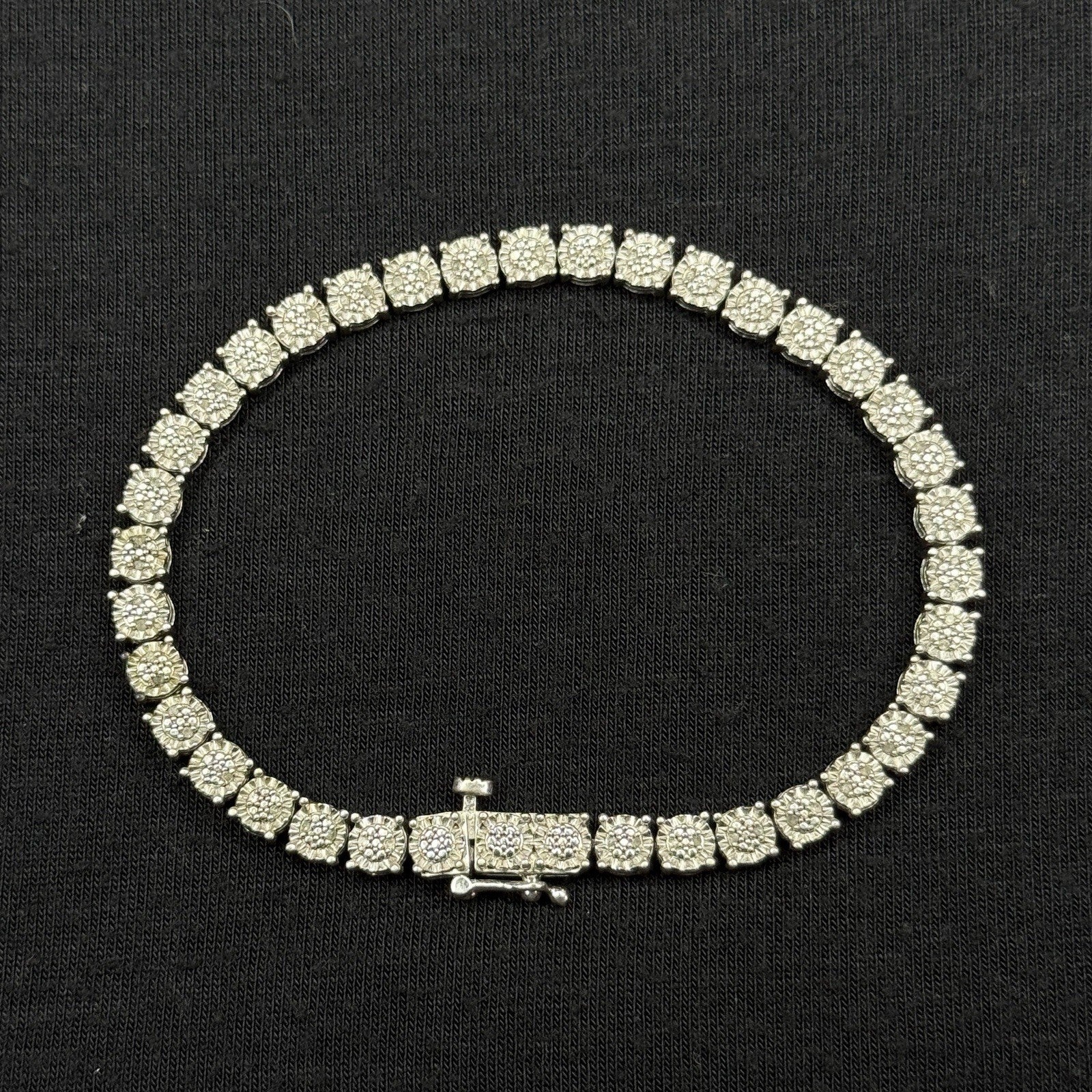 Estate Sterling Silver Tennis Bracelet Cluster 7 IN 925 UD