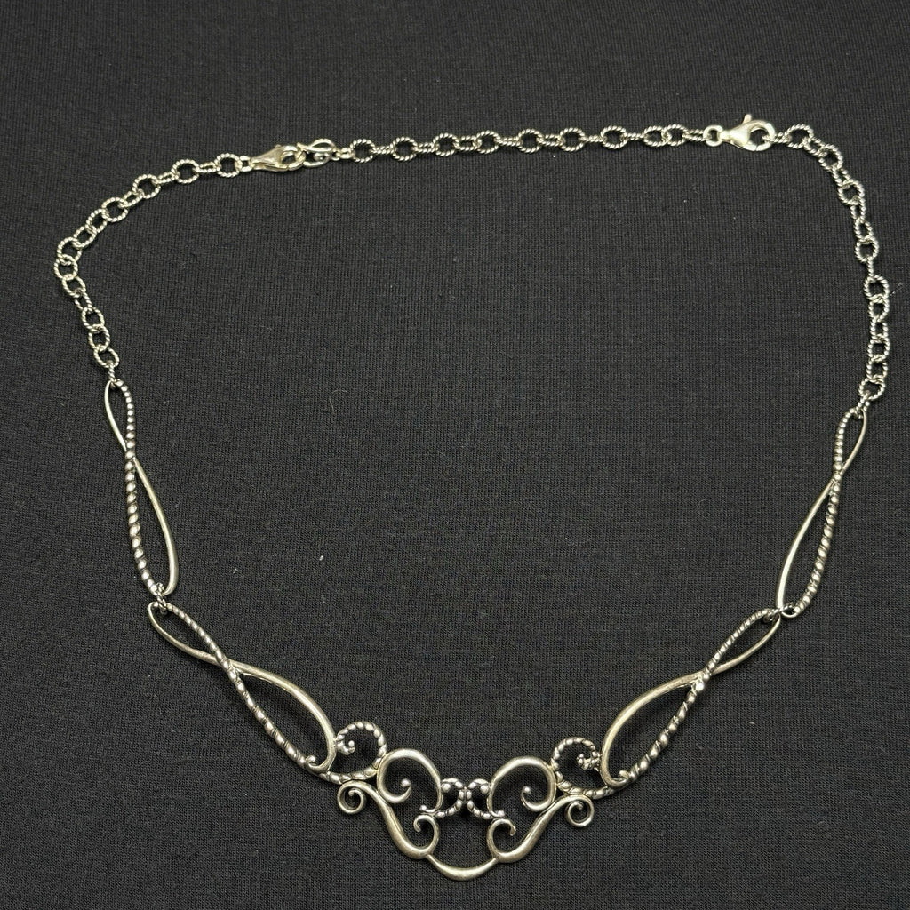 Estate Carolyn Pollack Sterling Silver Scroll Necklace 19IN 925