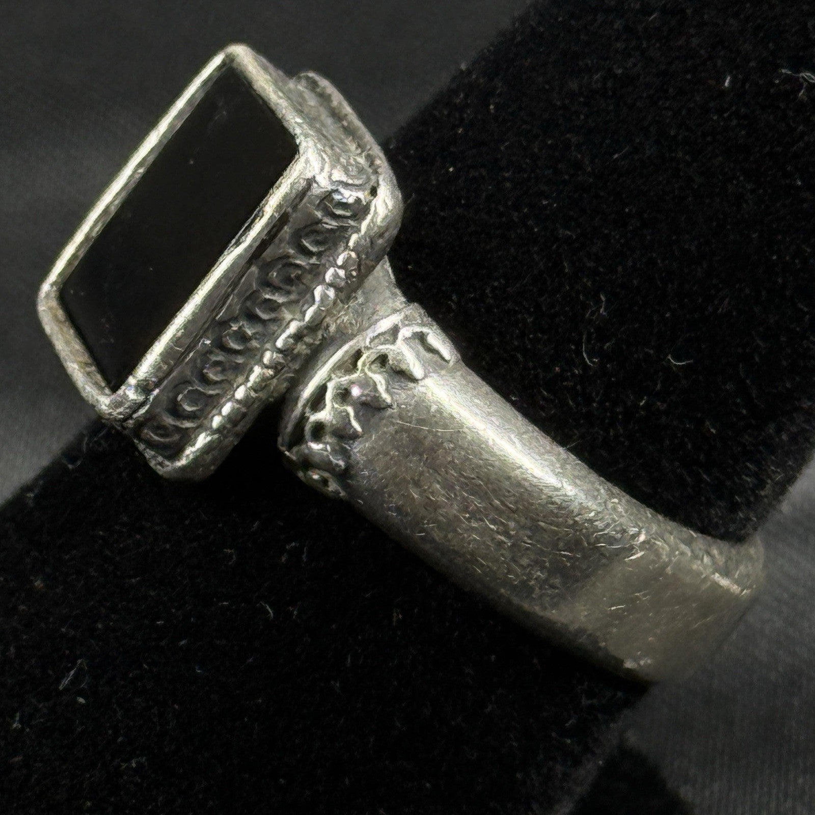 Estate Sterling Silver Ring Square Black Onyx Size 7 925