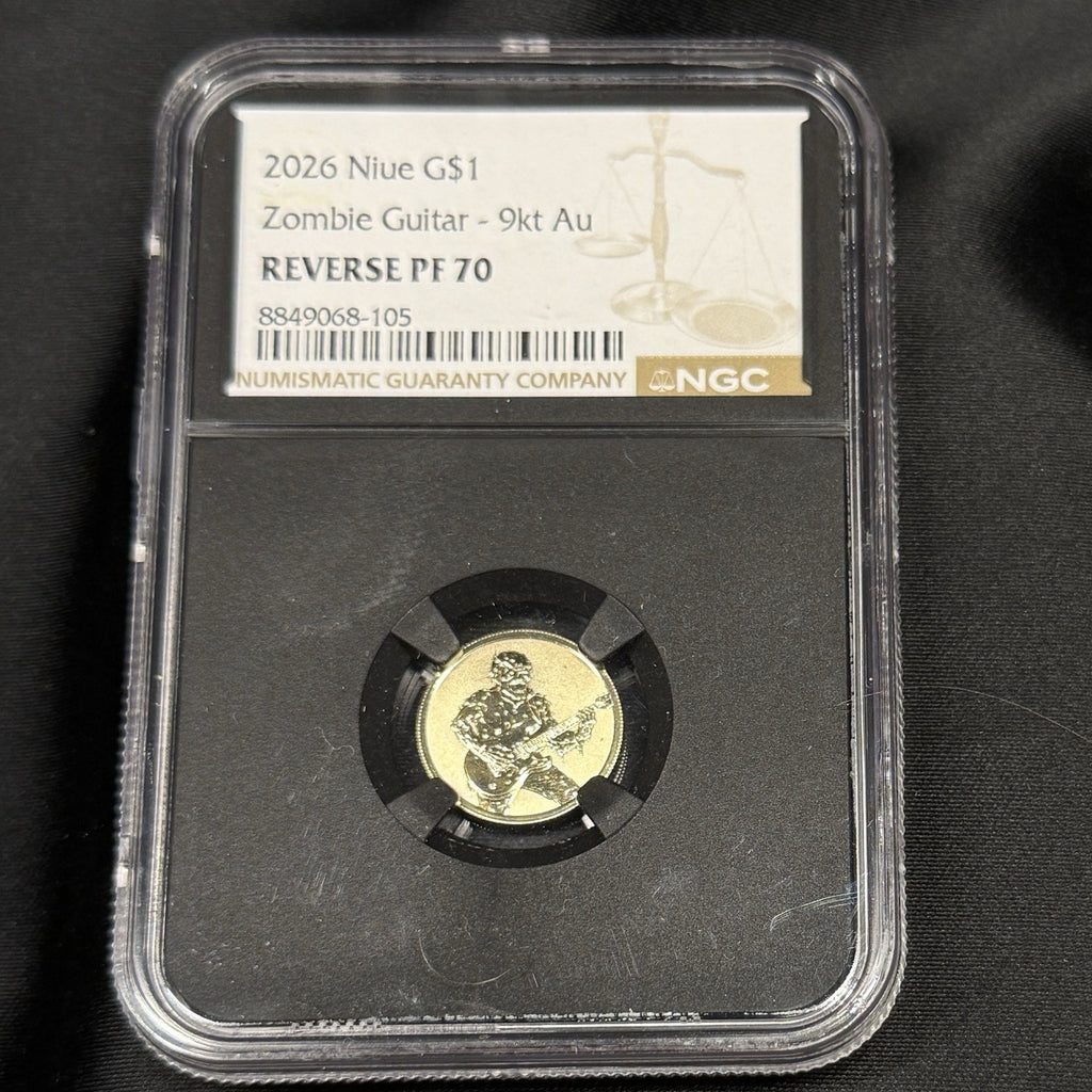 2026 Niue G$1 Zombie Guitar 9kt 1 Gram Gold NGC Reverse Proof PF70