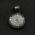 Sterling Silver 925 Round Pendant Blue CZ Halo Pave Disc