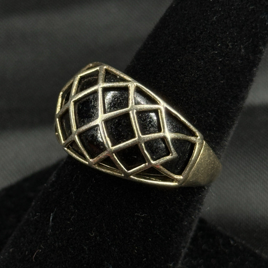 Estate Sterling Silver Ring Black Onyx Gold Wash Size 6.5 925