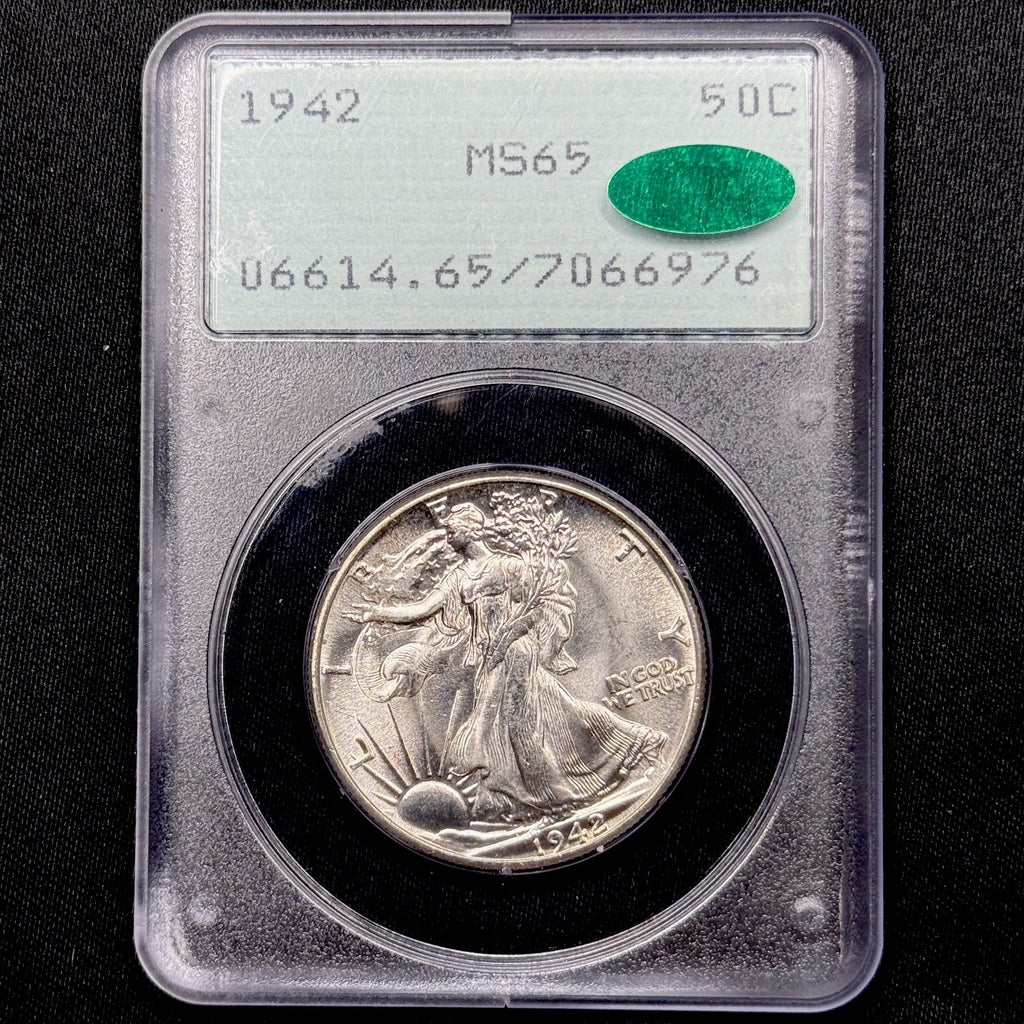 1942 Walking Liberty Half Dollar PCGS MS65 CAC Rattler Old Green Holder Gem 50C