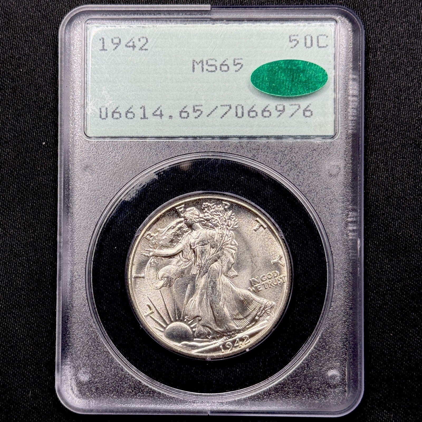 1942 Walking Liberty Half Dollar PCGS MS65 CAC Rattler Old Green Holder Gem 50C
