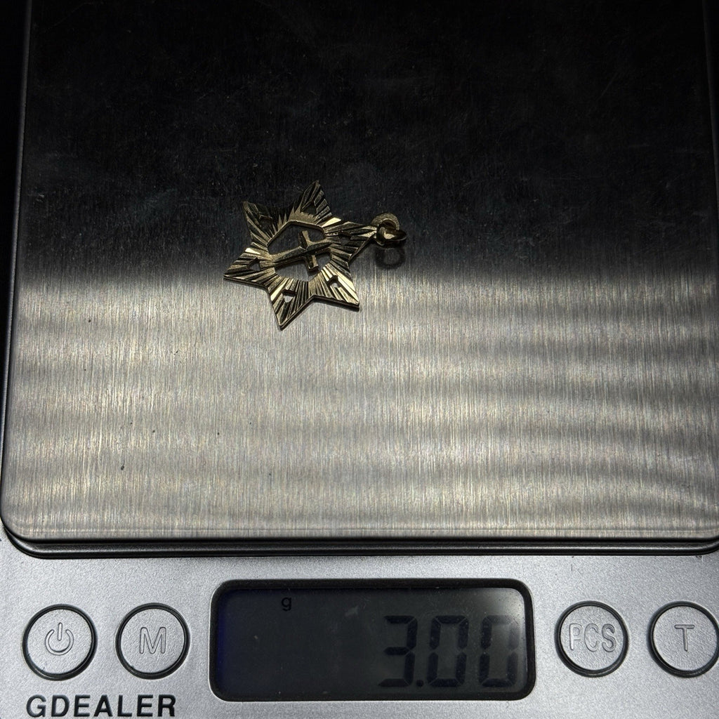 Estate 925 Sterling Silver Gold Star Of David With Central Cross Pendant