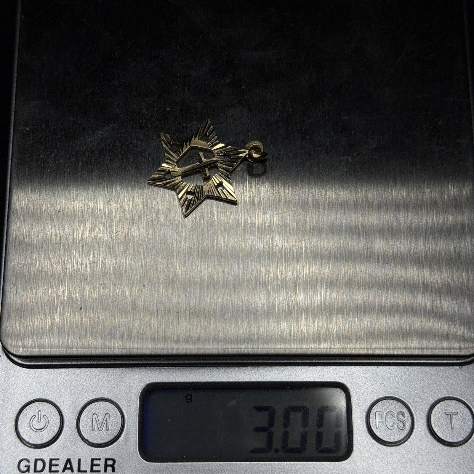 Estate 925 Sterling Silver Gold Star Of David With Central Cross Pendant