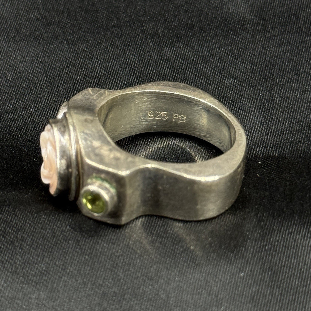 Estate Sterling Silver MOP Flower Ring Band Thick Heavy 12.9g Size 10 PB