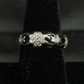 Estate Sterling Silver Ring Black Enamel CZ Floral Size 7 925