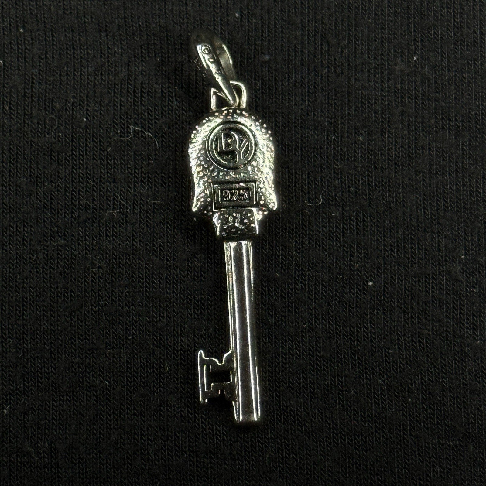 David Yurman Sterling Silver Skull Key Pendant .925 Black Diamonds