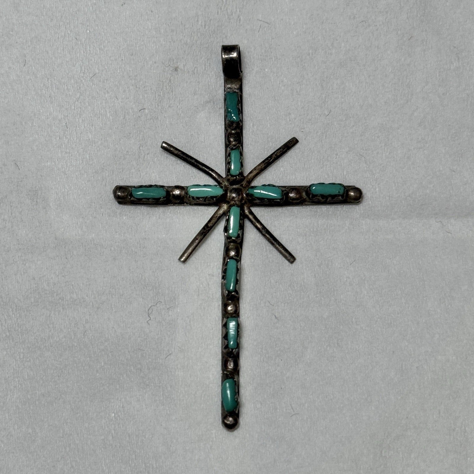 Vintage Native American Indian Navajo Cross Sterling Silver Turquoise Pendant