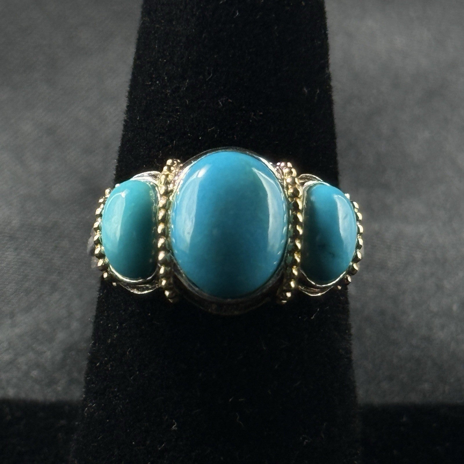 Estate Sterling Silver Ring Turquoise Vermeil 3 Stone Size 6 925