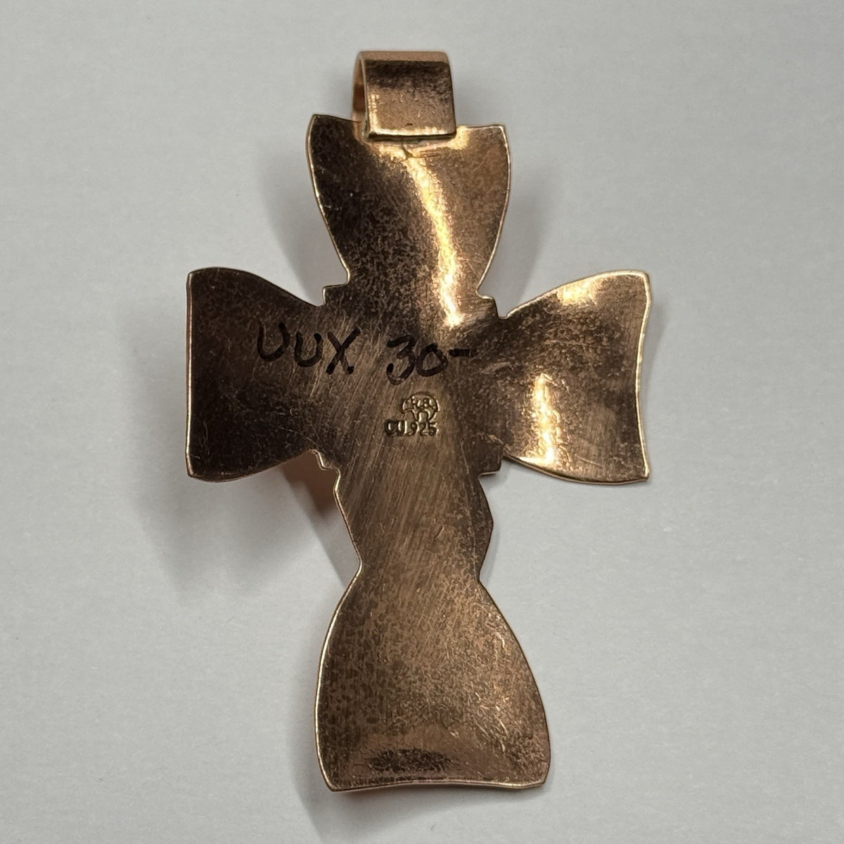 Running Bear Copper Turquoise One Stone Cross Pendant Stamped RB 925 Native