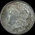 1885-O Morgan Silver Dollar Raw About Uncirculated Slider Original Toned Rainbow