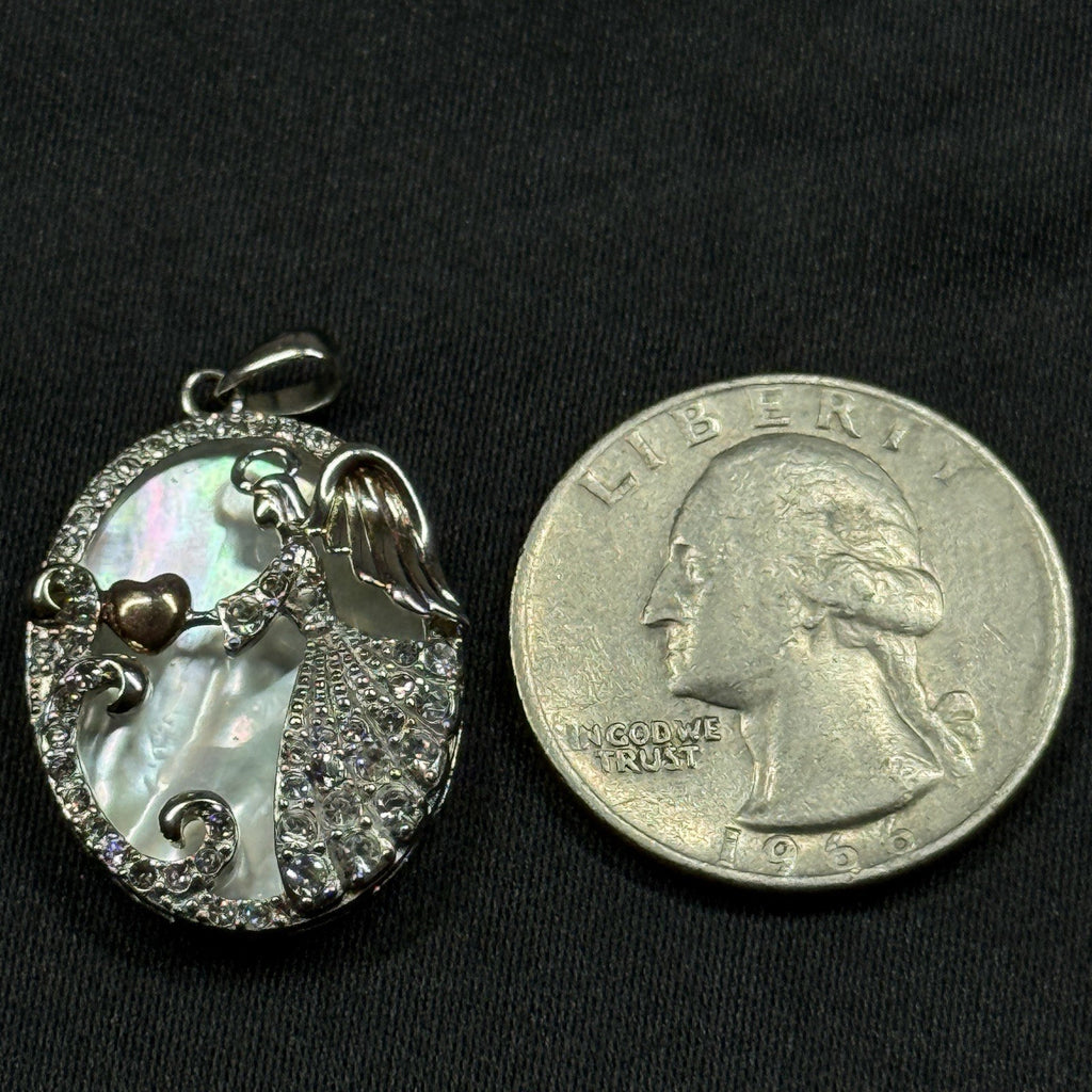 Guardian Angel Pendant 925 Sterling Silver CZ Mother of Pearl Heart