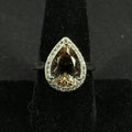 Estate Sterling Silver Ring Pear Cut Smoky Quartz Halo Ring Size 7.5 925 Djoy