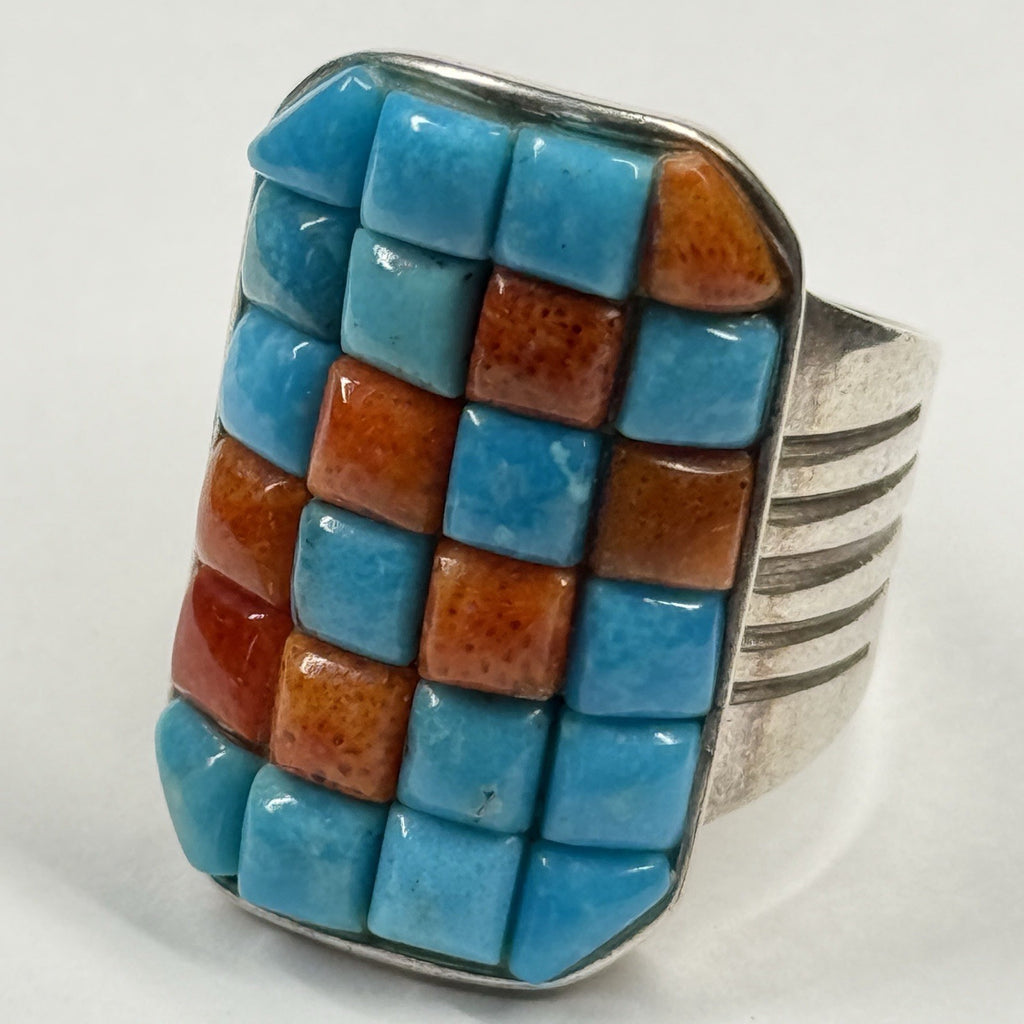 Estate Sterling Silver DRT Turquoise Coral Ring Size 6.5 Jay King
