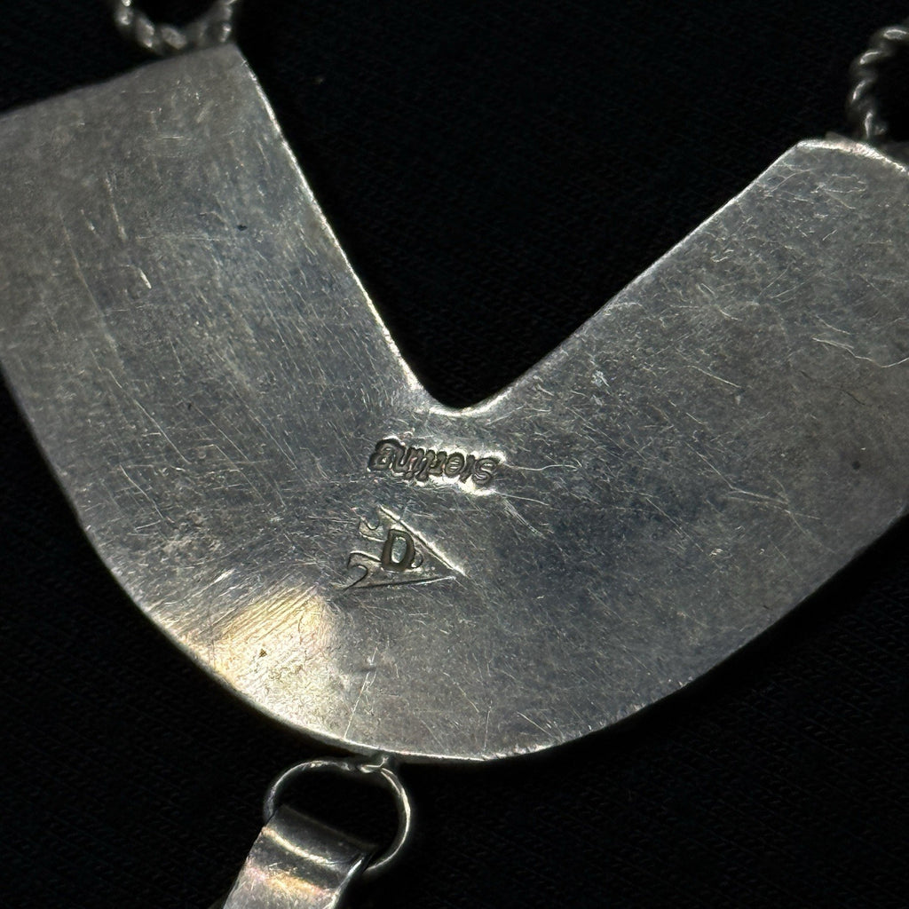 Zuni Native American Sterling Silver Multi Stone Needlepoint Bib Collar Necklace
