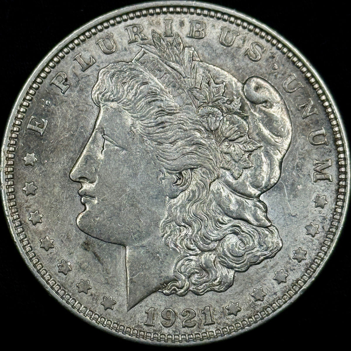 1921-D Morgan Silver Dollar Raw About Uncirculated Slider Nice Original Toned