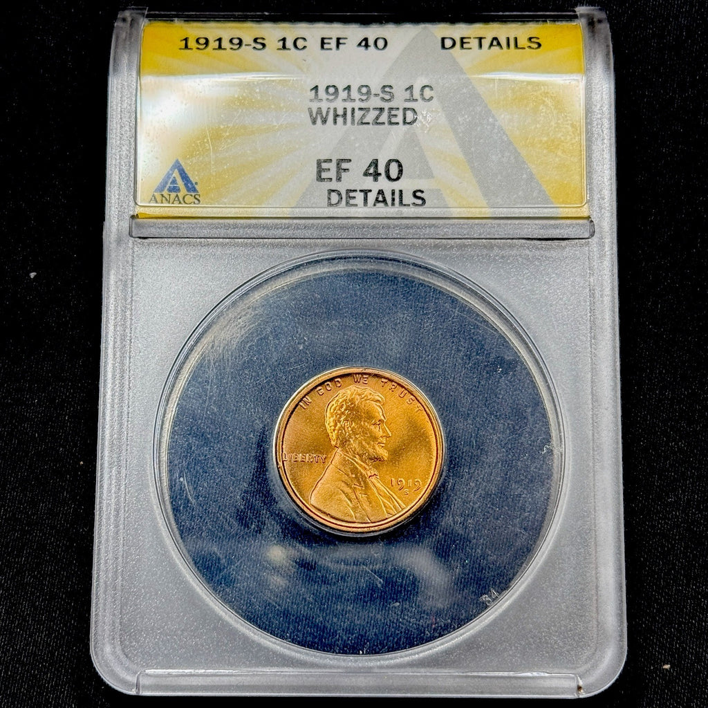 1919-S Lincoln Wheat Cent ANACS EF40 Details Whizzed Better Date Sharp Coin
