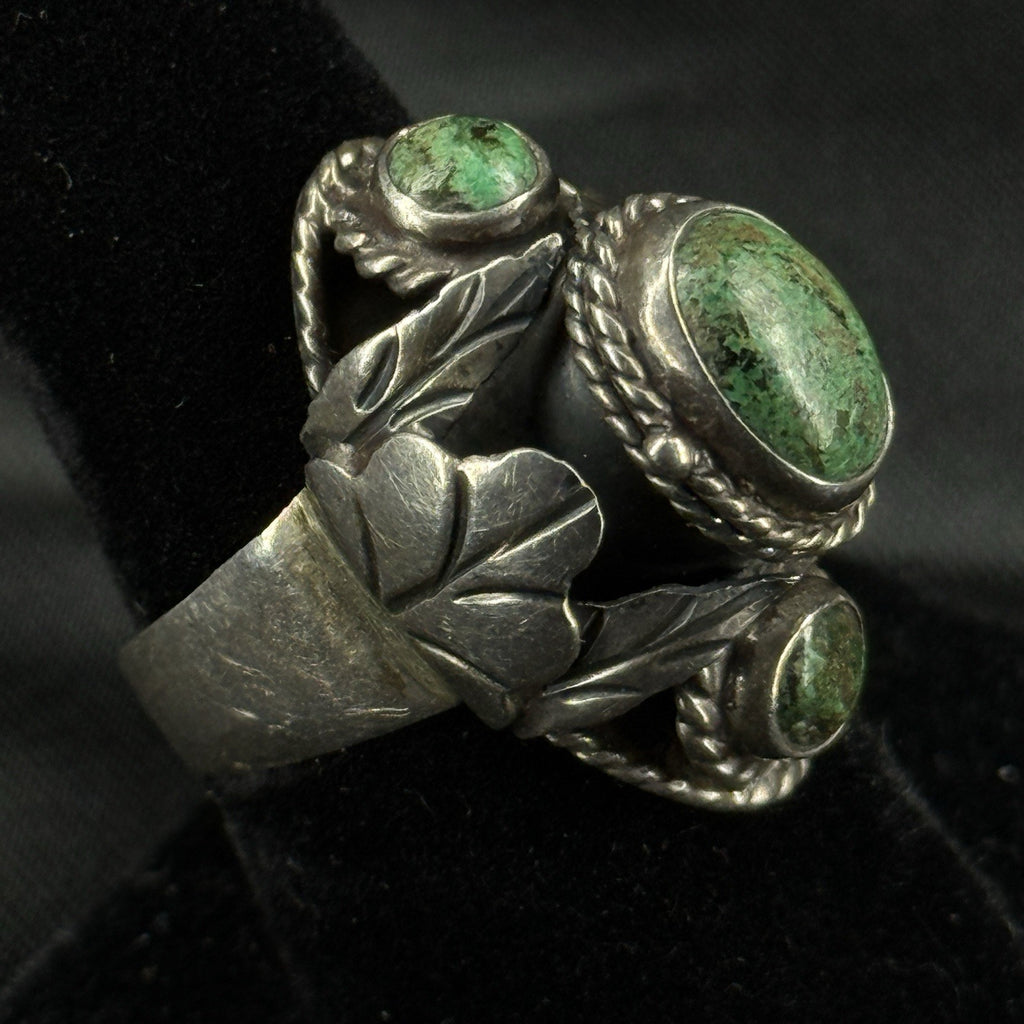 Estate Sterling Silver Pill Ring Green Turquoise Mexico Size 8 925