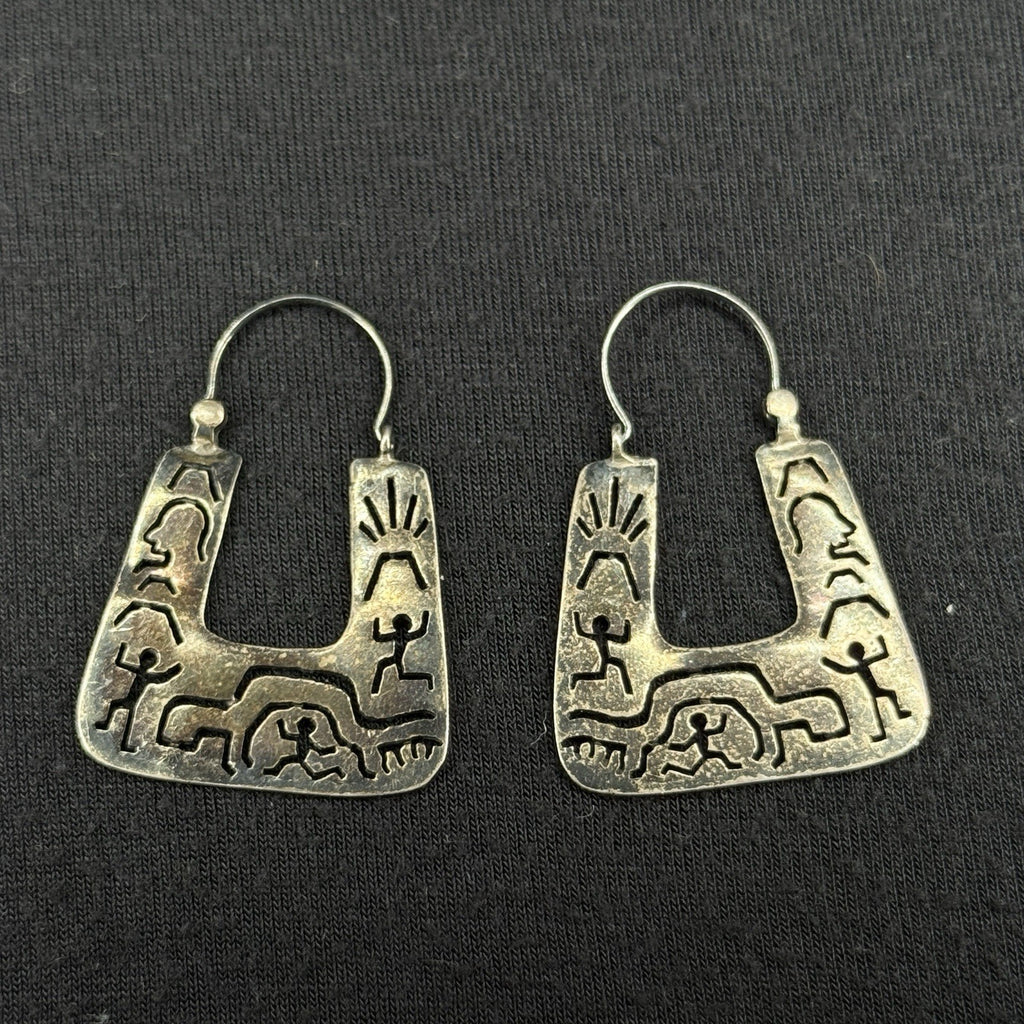 Phyllis Woods Estate Sterling Silver Earrings Storyteller Hoop 925