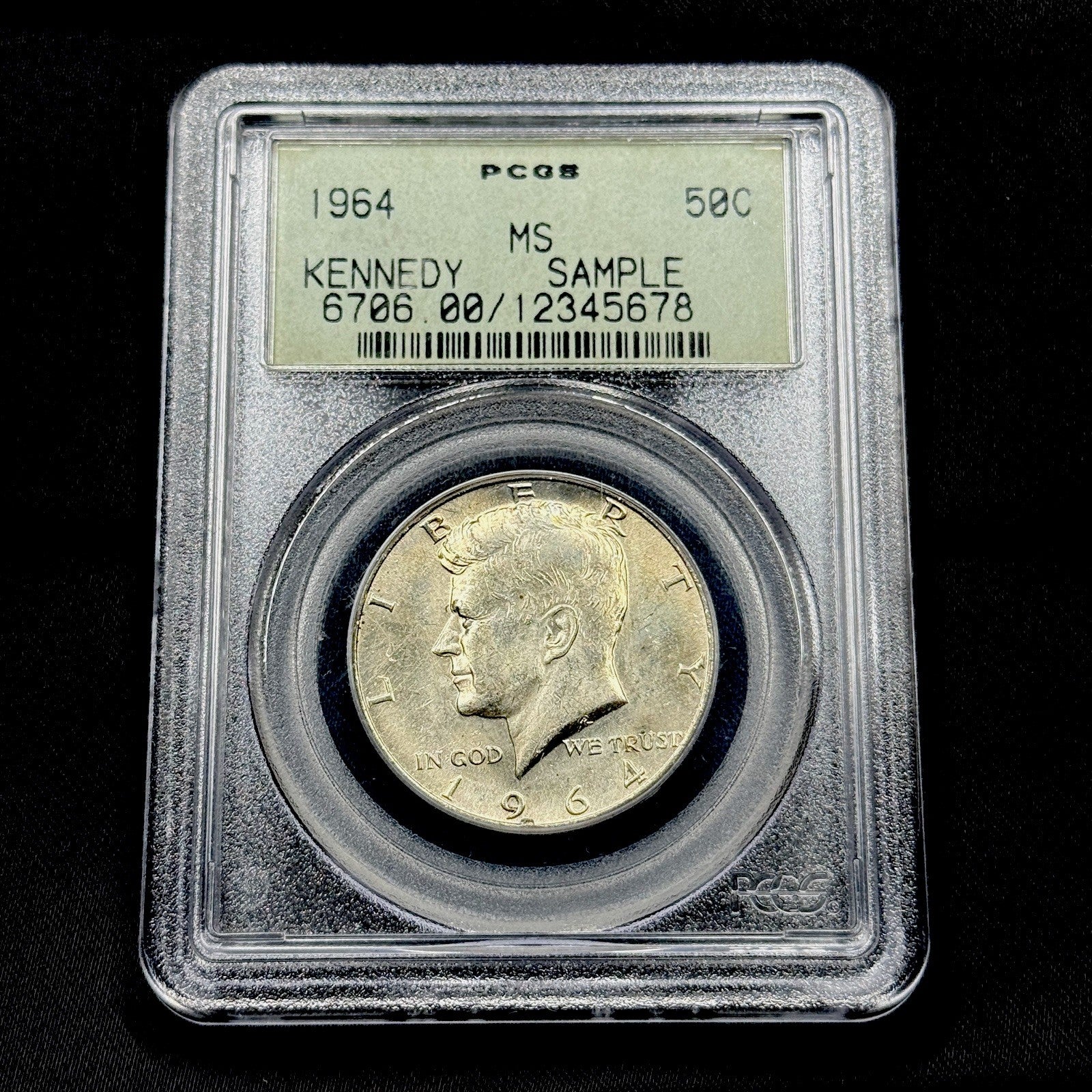 1964 (Denver ) Kennedy Half Dollar PCGS Sample Slab MS Old Green Holder