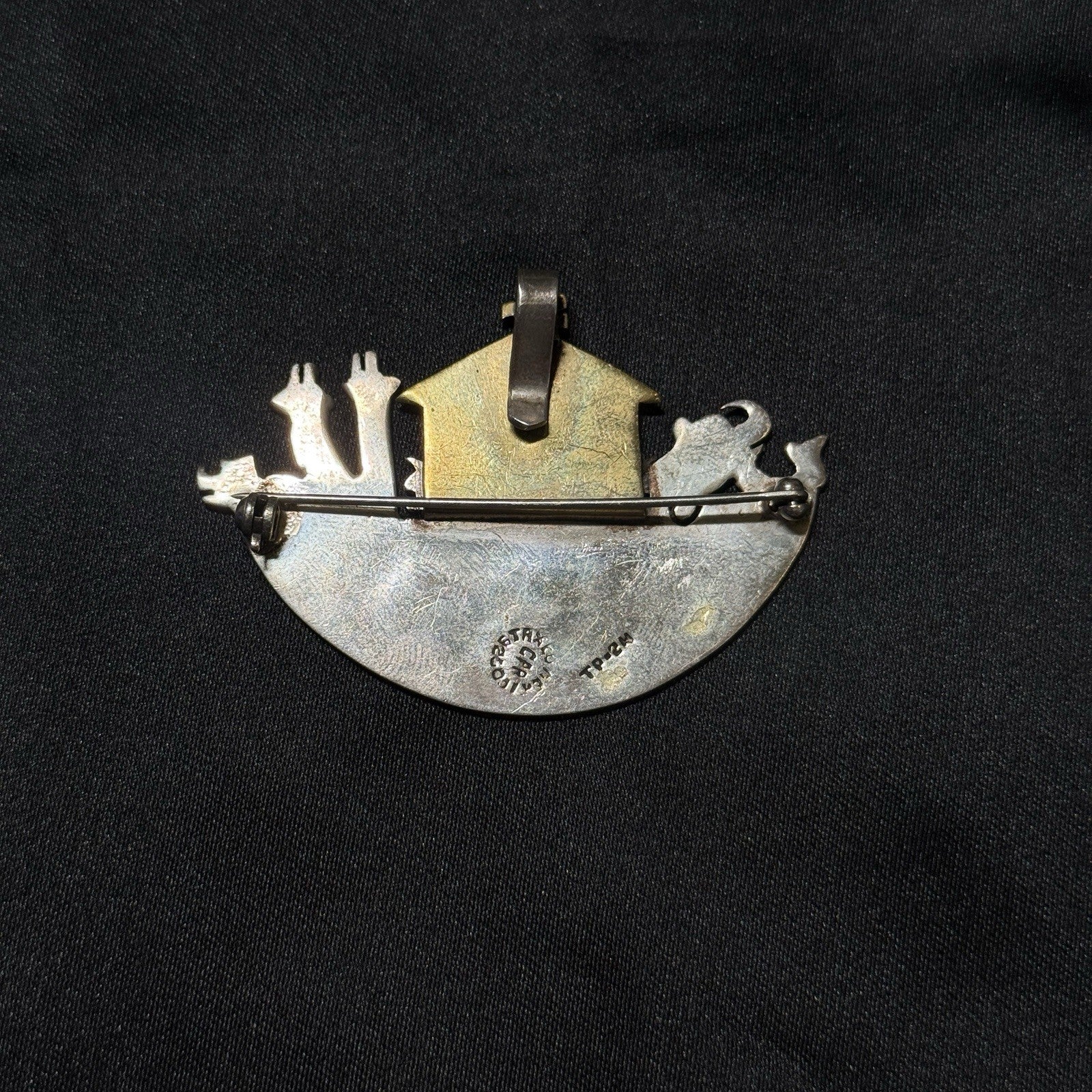TAXCO Vintage Noah's ARK Sterling Silver and Brass Brooch Signed TP-2M 16.2 Gr